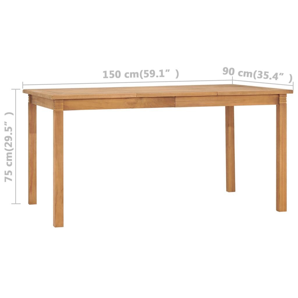 vidaXL Puutarhan ruokapöytä 150x90x75 cm täysi tiikki hinta ja tiedot | Puutarhapöydät | hobbyhall.fi