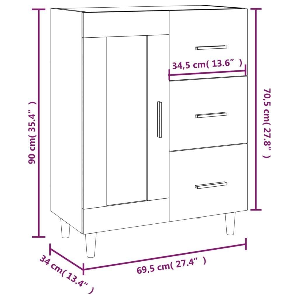 vidaXL Senkki savutammi 69,5x34x90 cm tekninen puu hinta ja tiedot | Olohuoneen kaapit ja lipastot | hobbyhall.fi