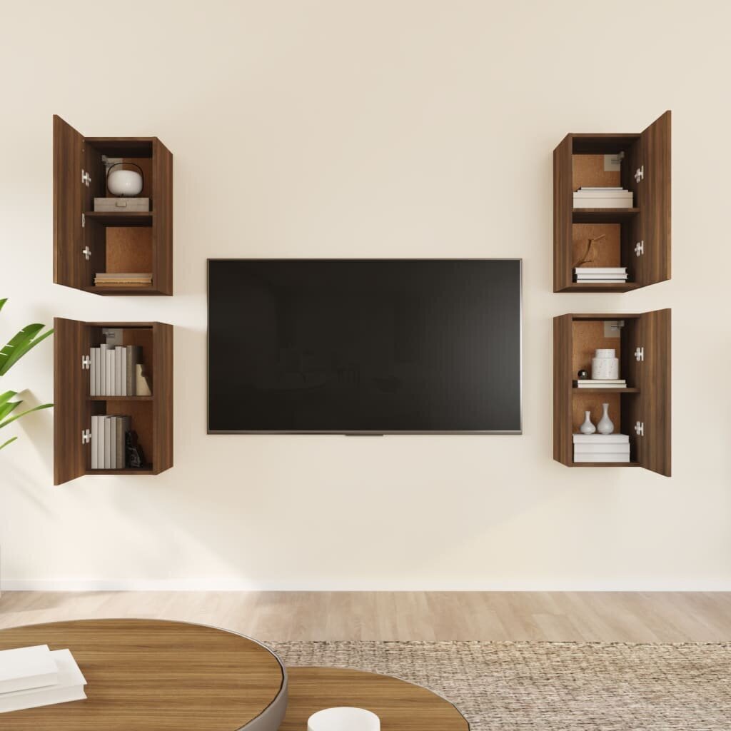 vidaXL TV-kaapit 4 kpl ruskea tammi 30,5x30x60 cm tekninen puu hinta ja tiedot | Olohuoneen kaapit ja lipastot | hobbyhall.fi