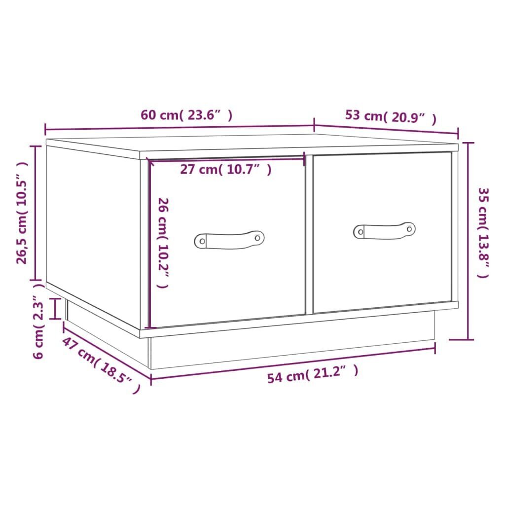 vidaXL Sohvapöytä valkoinen 60x53x35 cm täysi mänty hinta ja tiedot | Sohvapöydät | hobbyhall.fi
