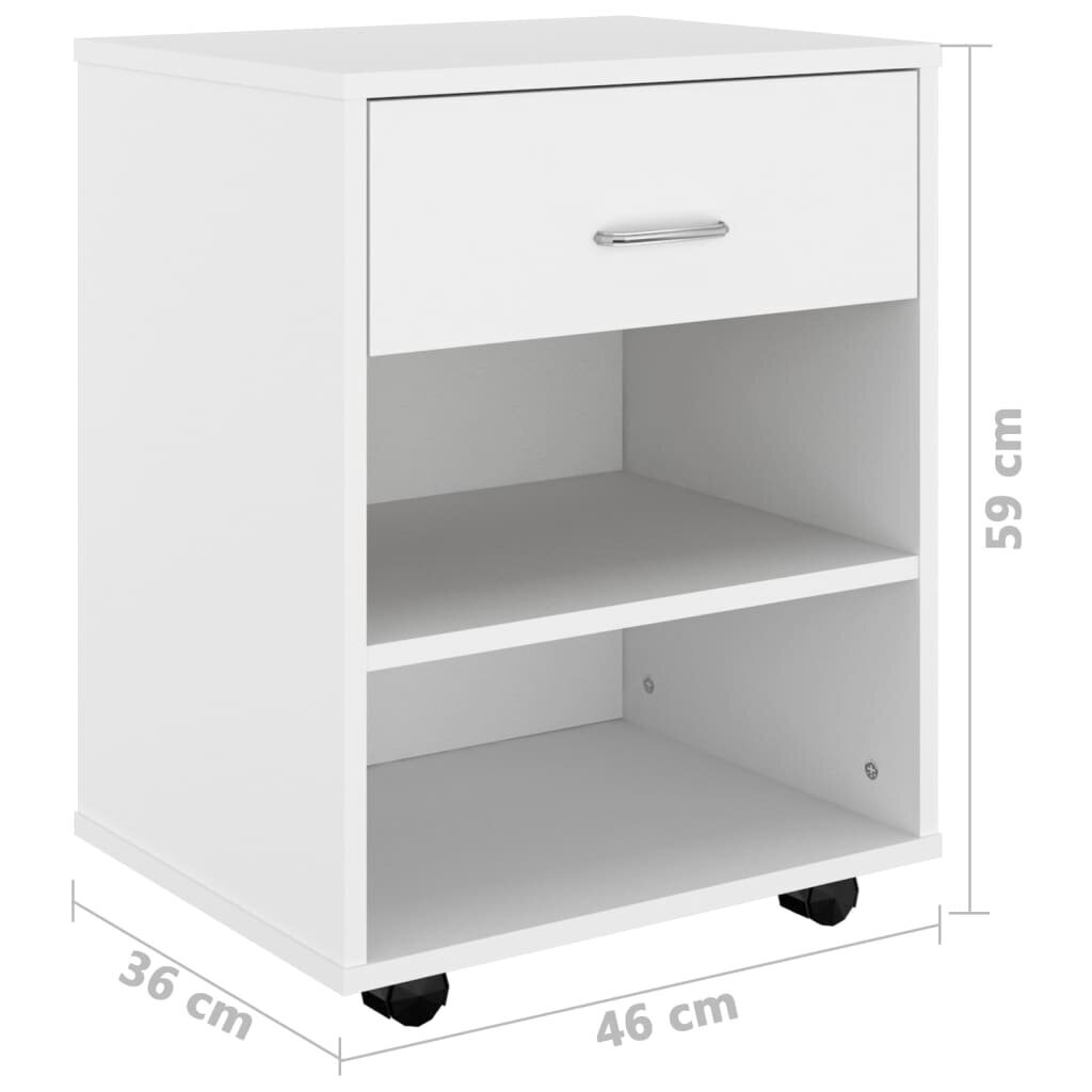 vidaXL Kaappi pyörillä valkoinen 46x36x59 cm lastulevy hinta ja tiedot | Olohuoneen kaapit ja lipastot | hobbyhall.fi