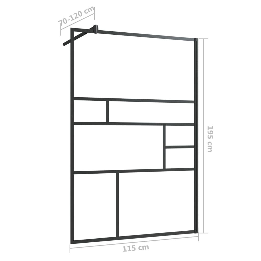 vidaXL Walk-in suihkun seinäke kirkas ESG-lasi 115x195 cm musta hinta ja tiedot | Suihkuseinät ja -ovet | hobbyhall.fi