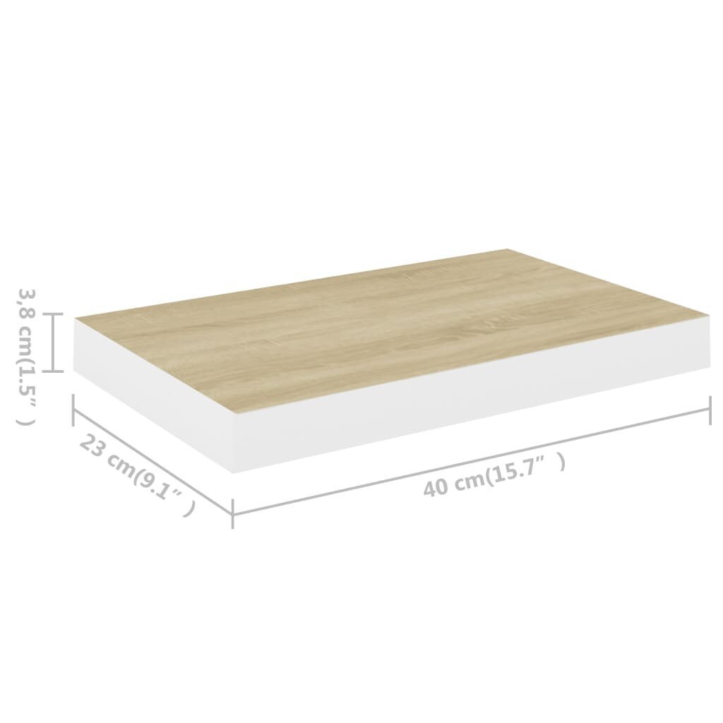 vidaXL Kelluvat seinähyllyt 4 kpl tammi ja valkoinen 40x23x3,8 cm MDF hinta ja tiedot | Hyllyt | hobbyhall.fi