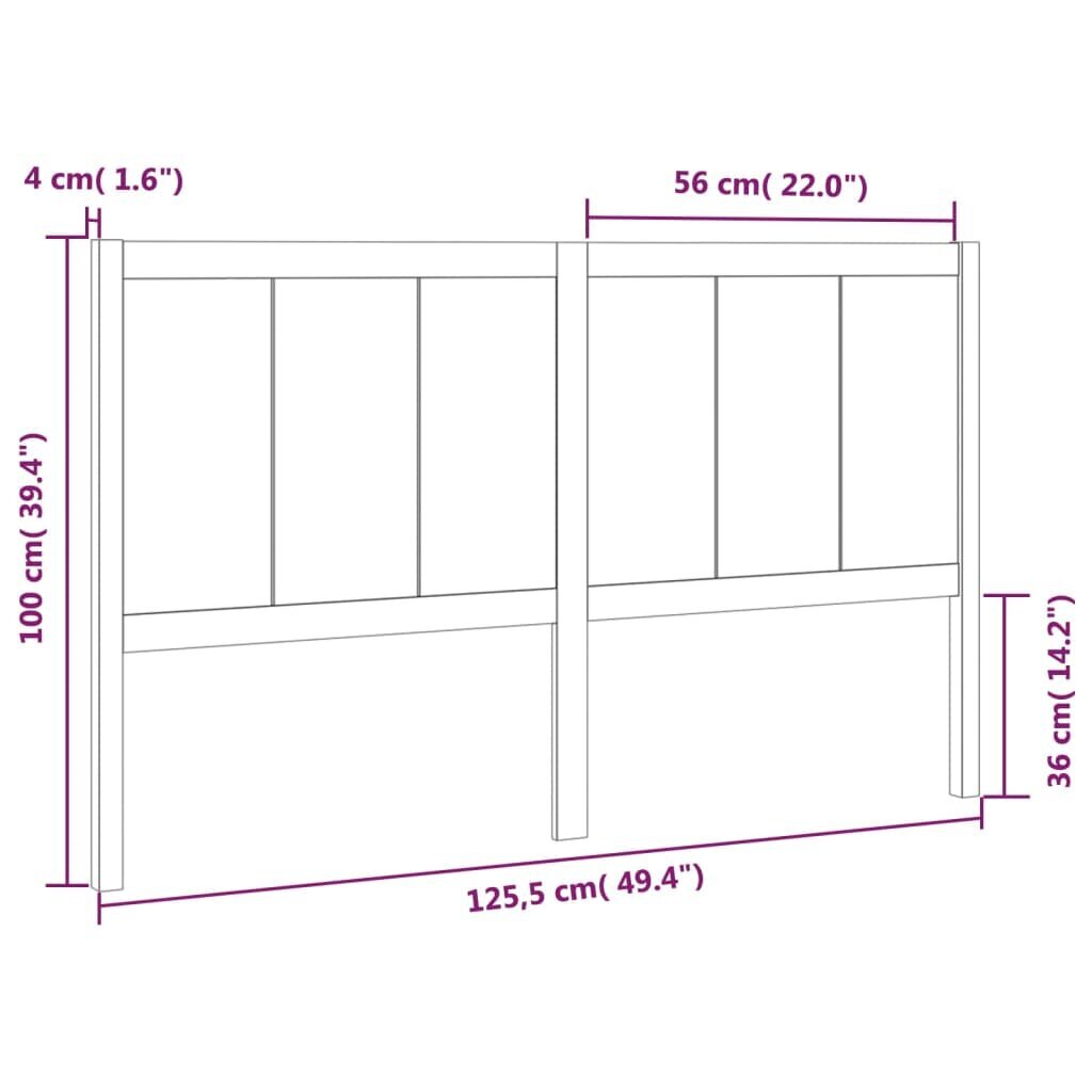 vidaXL Sängynpääty musta 125,5x4x100 cm täysi mänty hinta ja tiedot | Sängyt | hobbyhall.fi