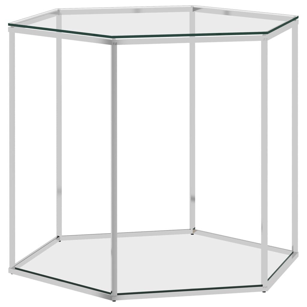 vidaXL Sohvapöytä hopea 60x53x50 cm ruostumaton teräs ja lasi hinta ja tiedot | Sohvapöydät | hobbyhall.fi