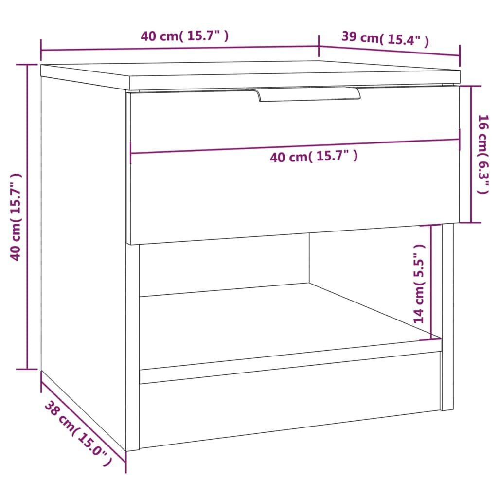 vidaXL Yöpöydät 2 kpl savutammi tekninen puu hinta ja tiedot | Yöpöydät | hobbyhall.fi