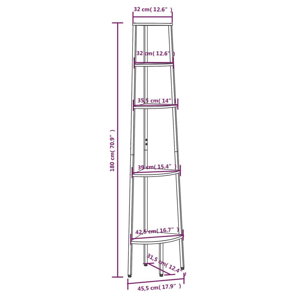 vidaXL 5-kerroksinen kulmahylly vaaleanrusk. ja musta 45,5x31,5x180 cm hinta ja tiedot | Hyllyt | hobbyhall.fi