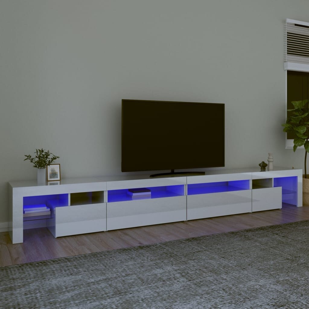 vidaXL TV-taso LED-valoilla korkeakiilto valkoinen 290x36,5x40 cm hinta ja tiedot | TV-tasot | hobbyhall.fi