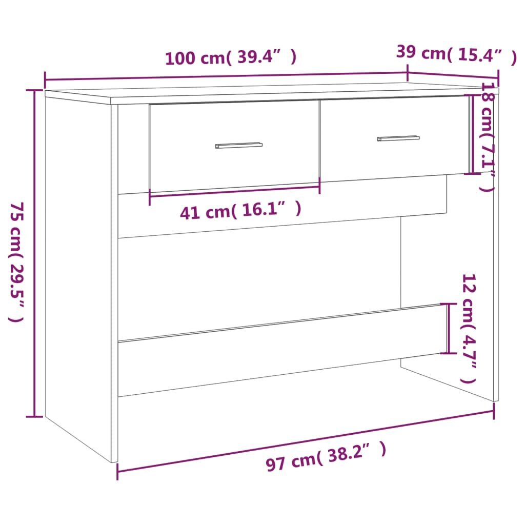 vidaXL Sohvapöytä Sonoma-tammi 100x39x75 cm tekninen puu hinta ja tiedot | Ruokapöydät | hobbyhall.fi