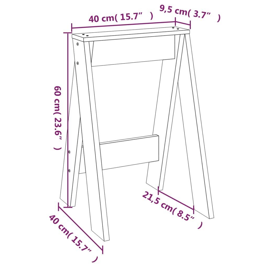 vidaXL Jakkarat 2 kpl harmaa 40x40x60 cm täysi mänty hinta ja tiedot | Ruokapöydän tuolit | hobbyhall.fi