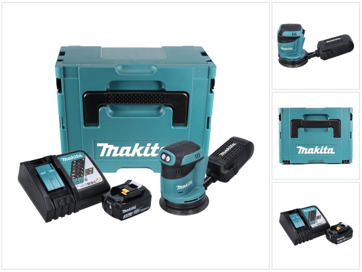 Makita DBO 180 RF1J -akkukäyttöinen epäkeskohiomakone 18 V 125 mm + 1 x akku 3,0 Ah + laturi + Makpac hinta ja tiedot | Hiomakoneet | hobbyhall.fi