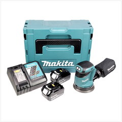 Akkukäyttöinen epäkeskohiomakone Makita DBO 180 RFJ 18 V 125 mm + 2 x akku 3.0 Ah + laturi + Makpac hinta ja tiedot | Hiomakoneet | hobbyhall.fi