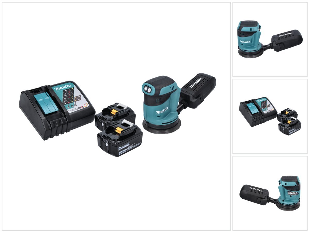 Makita DBO 180 RG -akkukäyttöinen eksentrinen hiomakone 18 V 125 mm + 2 x 6,0 Ah -akku + laturi hinta ja tiedot | Hiomakoneet | hobbyhall.fi