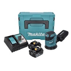 Makita DBO 180 RGJ 18 V 125 mm -akkukäyttöinen eksentrinen hiomakone + 2 x 6.0 Ah -akku + laturi + Makpac hinta ja tiedot | Hiomakoneet | hobbyhall.fi