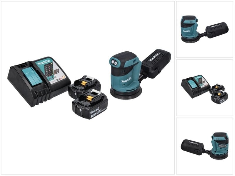 Makita DBO 180 RF -akkukäyttöinen epäkeskohiomakone 18 V 125 mm + 2 x 3.0 Ah -akku + laturi