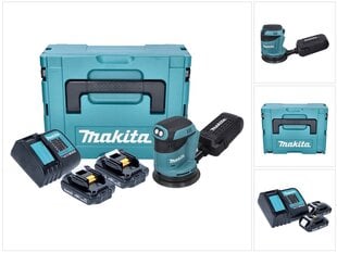 Makita DBO 180 SYJ -akkukäyttöinen epäkeskohiomakone 18 V 125 mm + 2 x 1,5 Ah -akku + laturi + Makpac hinta ja tiedot | Hiomakoneet | hobbyhall.fi
