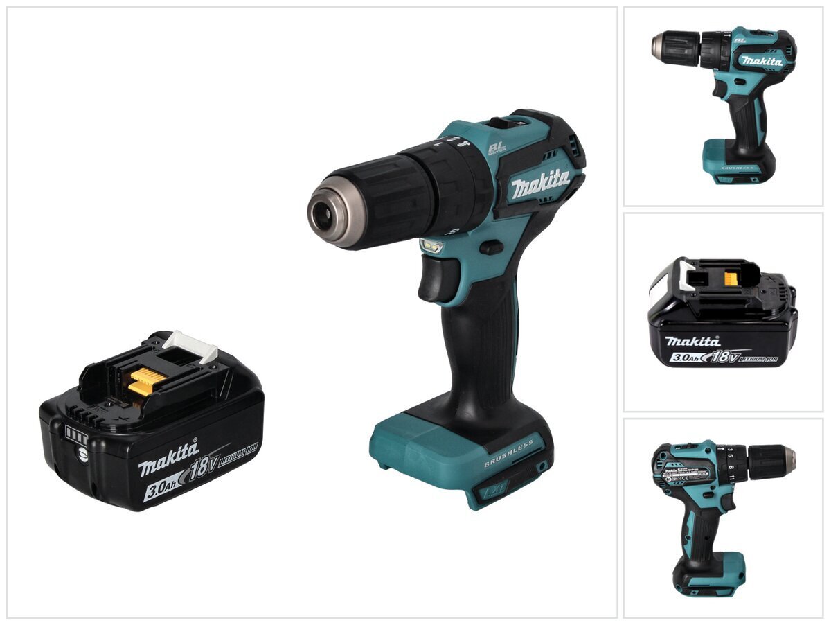 Akkukäyttöinen iskuporakone Makita DHP 483 F1 18 V 40 Nm + 1 x akku 3,0 Ah - ilman laturia hinta ja tiedot | Akkuporakoneet ja ruuvinvääntimet | hobbyhall.fi