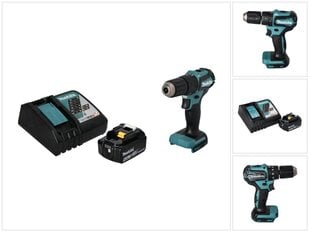 Akkukäyttöinen iskuporakone Makita DHP 483 RM1 18 V 40 Nm + 1 x akku 4,0 Ah + laturi hinta ja tiedot | Akkuporakoneet ja ruuvinvääntimet | hobbyhall.fi