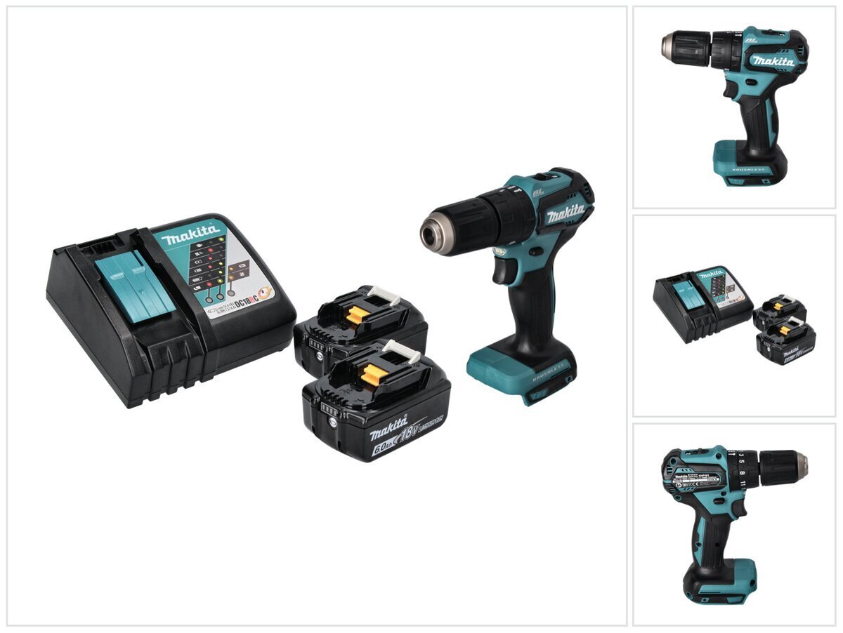 Akkukäyttöinen iskuporakone Makita DHP 483 RG 18 V 40 Nm + 2 x 6,0 Ah -akut + laturi hinta ja tiedot | Akkuporakoneet ja ruuvinvääntimet | hobbyhall.fi