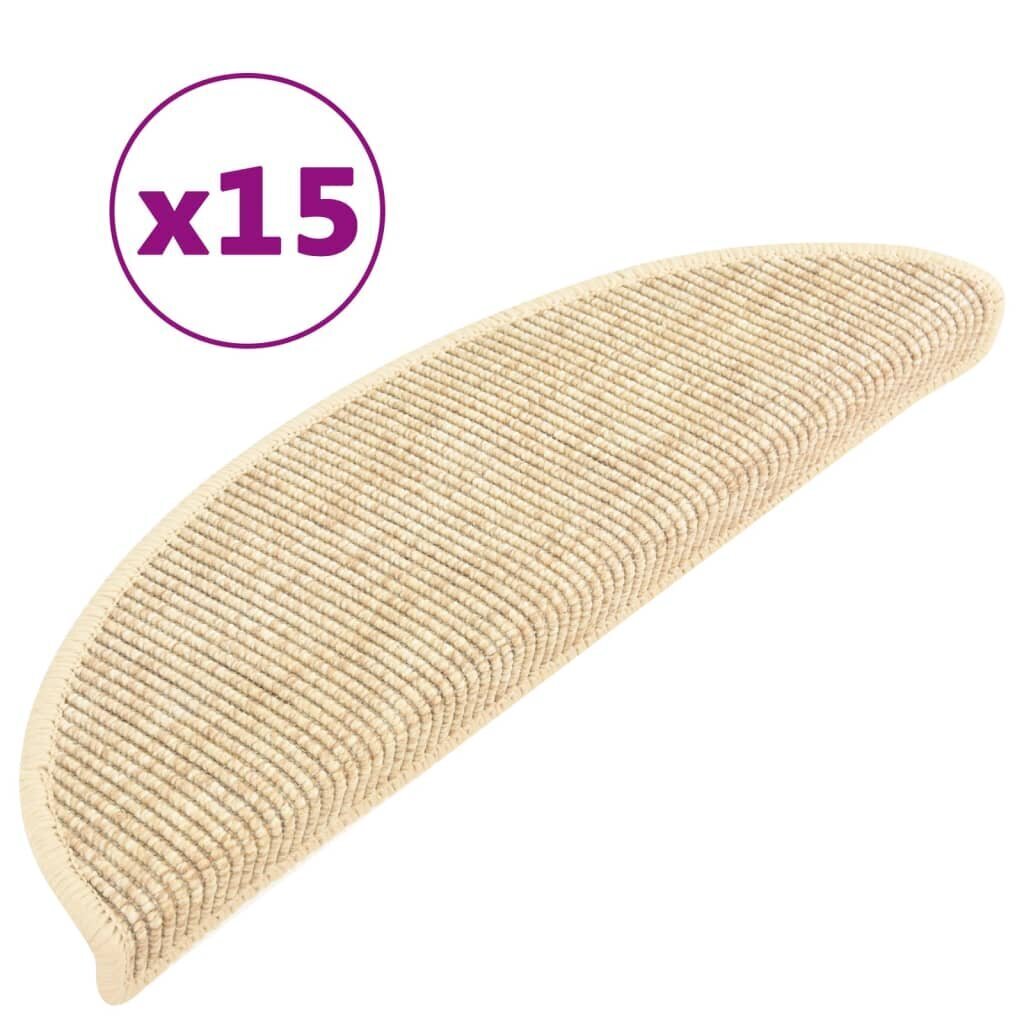 vidaXL Itsekiinnittyvät porrasmatot 15 kpl 56x17x3 cm vaalea beige hinta ja tiedot | Isot matot | hobbyhall.fi