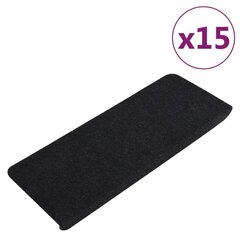 vidaXL Itsekiinnittyvät porrasmatot 15 kpl 65x24,5x3,5 cm musta hinta ja tiedot | Isot matot | hobbyhall.fi