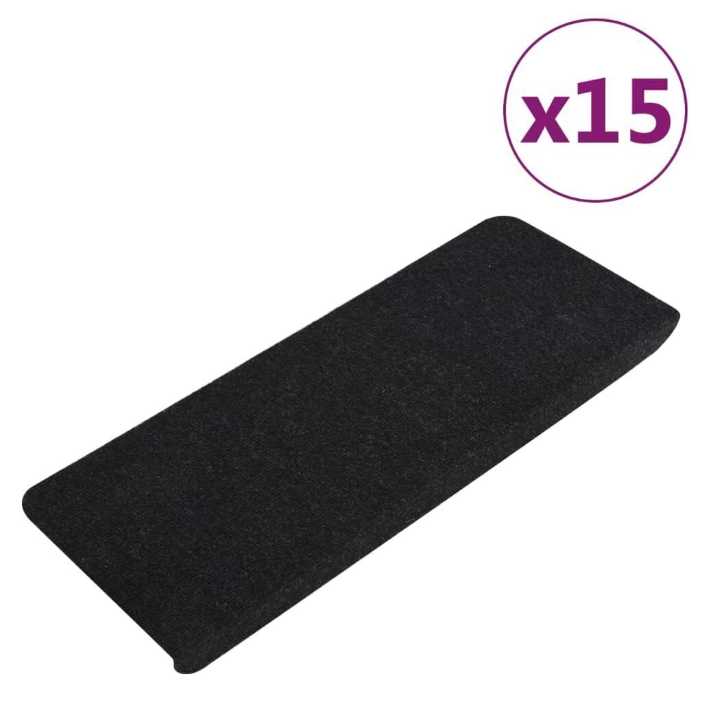 vidaXL Itsekiinnittyvät porrasmatot 15 kpl 65x24,5x3,5 cm musta hinta ja tiedot | Isot matot | hobbyhall.fi