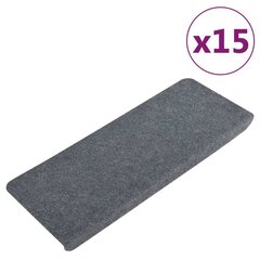 vidaXL Itsekiinnittyvät porrasmatot 15 kpl 65x24,5x3,5 cm harmaa hinta ja tiedot | Isot matot | hobbyhall.fi