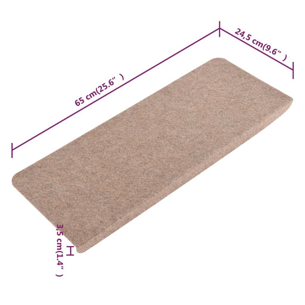 vidaXL Itsekiinnittyvät porrasmatot 15 kpl 65x24,5x3,5 cm beige hinta ja tiedot | Isot matot | hobbyhall.fi