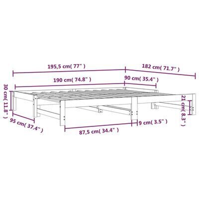 vidaXL Vuodesohva ulosvedettävä valkoinen 2x (90x190) cm täysi mänty hinta ja tiedot | Sängyt | hobbyhall.fi