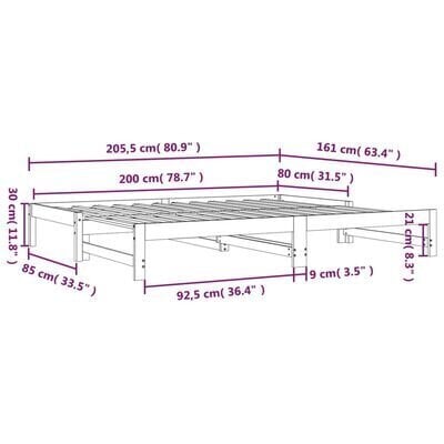 vidaXL Vuodesohva ulosvedettävä valkoinen 2x (80x200) cm täysi mänty hinta ja tiedot | Sängyt | hobbyhall.fi