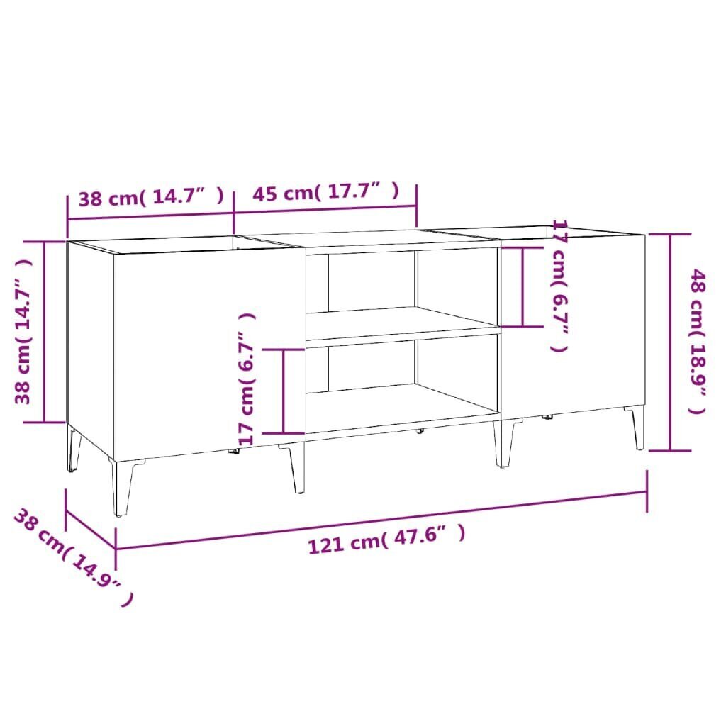 vidaXL LP-levyjen säilytyskaappi valkoinen 121x38x48 cm tekninen puu hinta ja tiedot | Olohuoneen kaapit ja lipastot | hobbyhall.fi