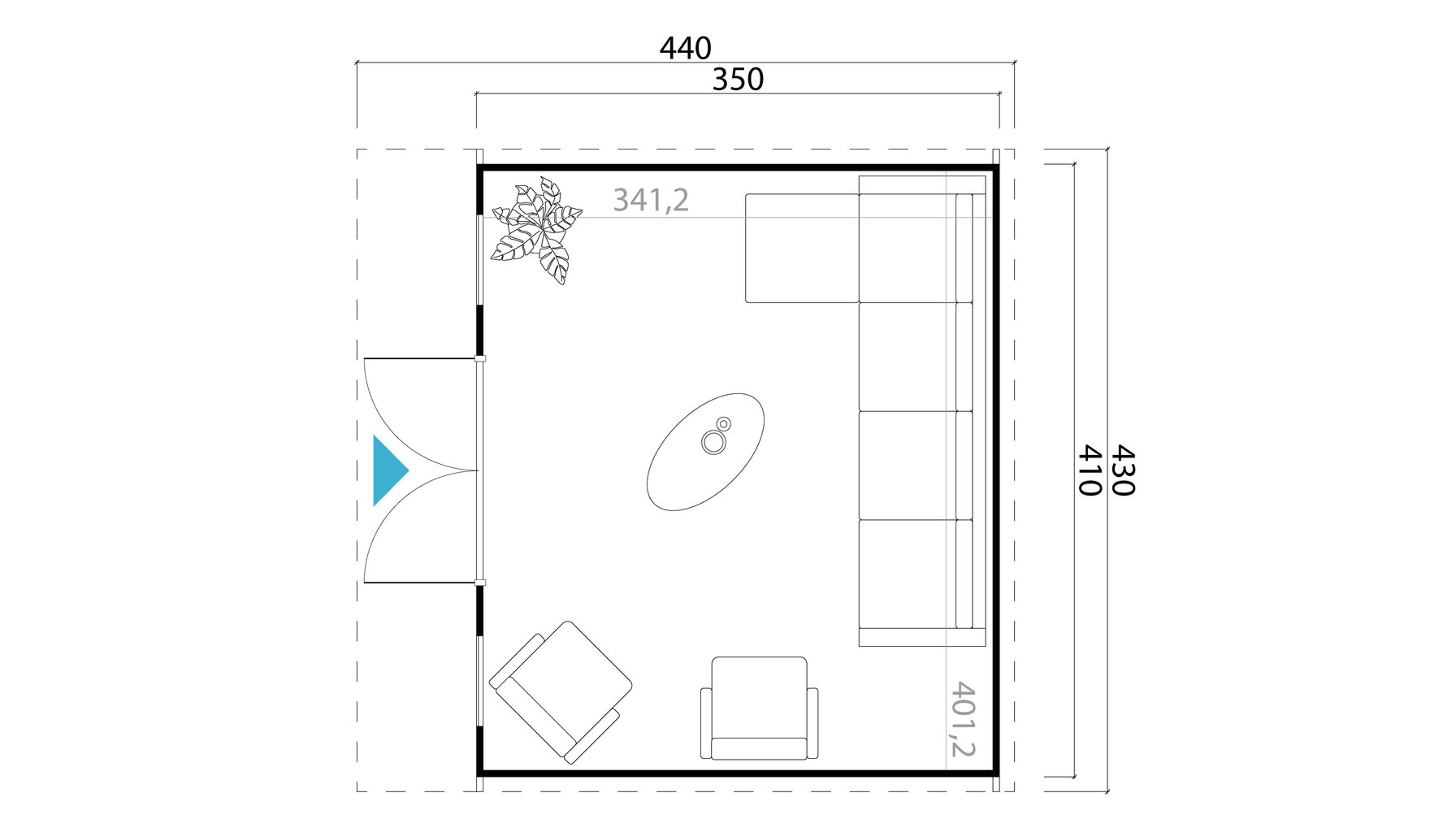 Vierasmaja Sicily1 4,1 x 3,5 m + katos 3,0 x 3,5 m hinta ja tiedot | Piharakennukset | hobbyhall.fi