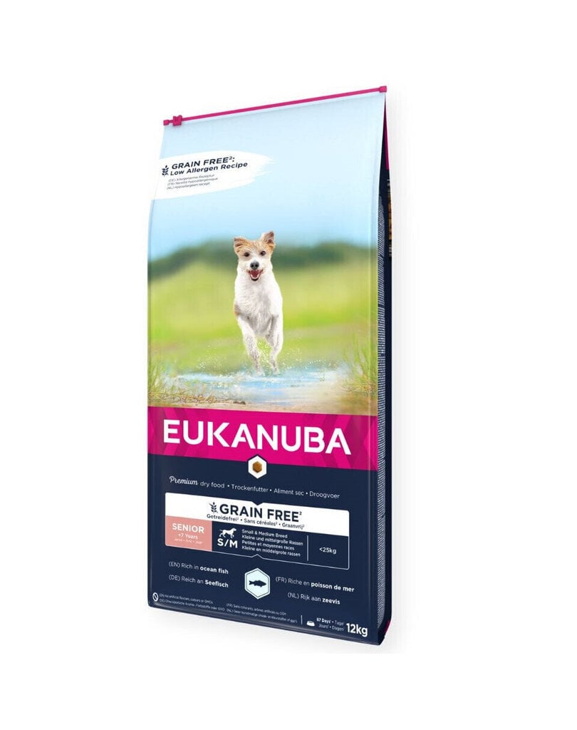 Eukanuba Grain Free Senior vyresniems mažų ir vidutinių veislių šunims su vandenyno žuvimi, 3 kg hinta ja tiedot | Koiran kuivaruoka | hobbyhall.fi