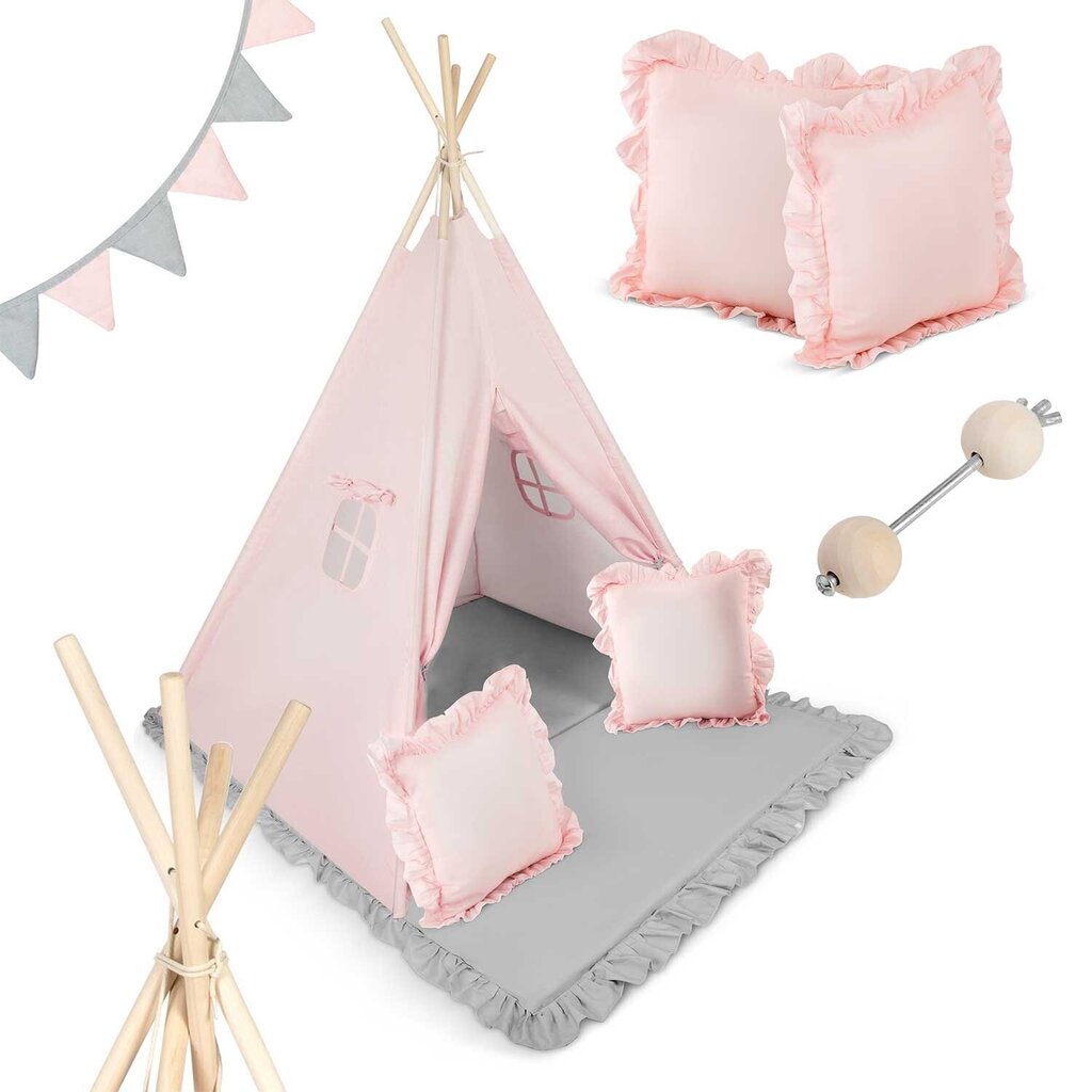 Tipi lasten teltta Nukido, NK-406, pinkki, 116x116x165cm hinta ja tiedot | Lasten leikkimökit ja -teltat | hobbyhall.fi