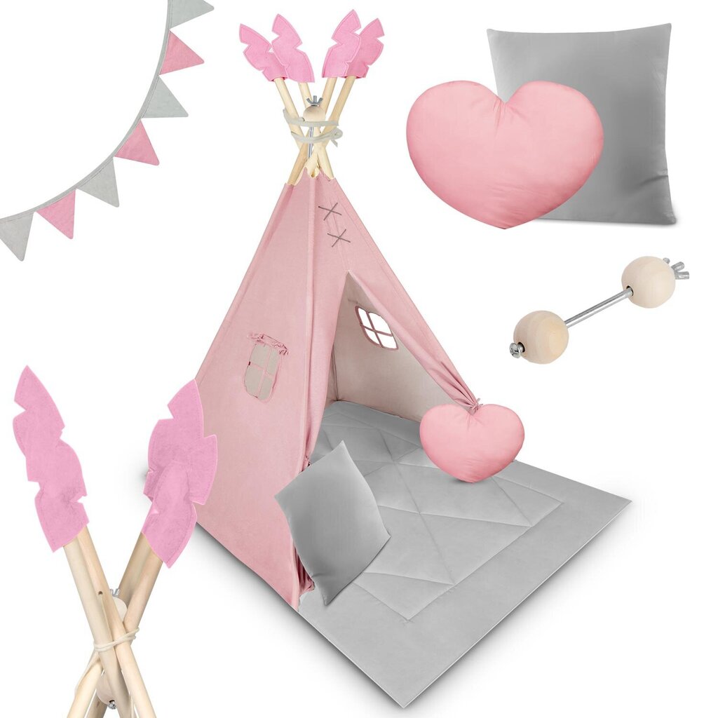 Tipi lasten teltta Nukido, NK-406, pinkki, 116x116x165cm hinta ja tiedot | Lasten leikkimökit ja -teltat | hobbyhall.fi