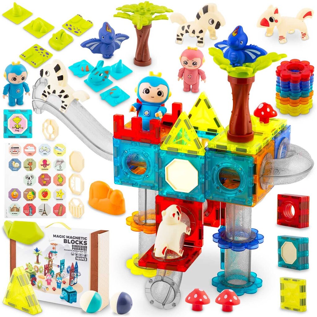 Magneettinen rakennussetti Dinosaur Paradise Ricokids, RK-757, 107d. hinta ja tiedot | LEGOT ja rakennuslelut | hobbyhall.fi