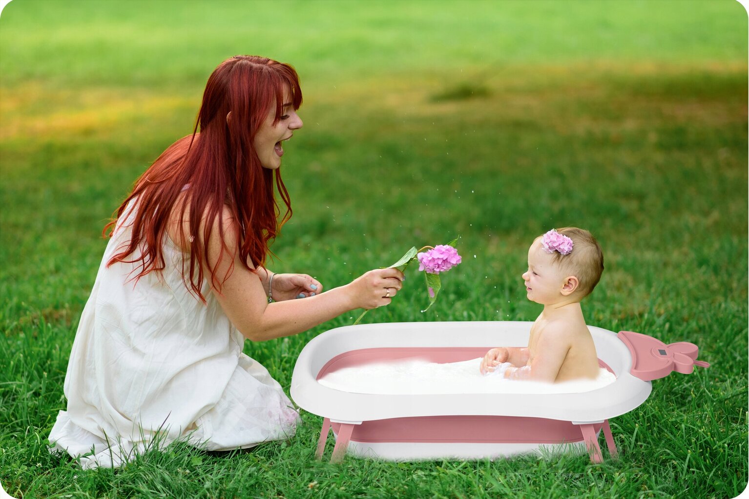 Kokoontaittuva vauvan kylpyamme lämpömittarilla 728200, pinkki hinta ja tiedot | Kylpyvälineet | hobbyhall.fi