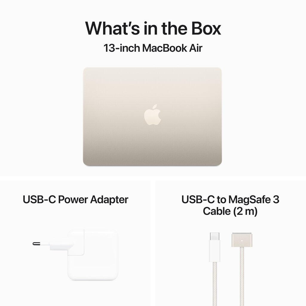 MacBook Air 13" Apple M3 chip with 8-core CPU and 10-core GPU, 16GB, 512GB SSD - Starlight - MXCU3ZE/A hinta ja tiedot | Kannettavat tietokoneet | hobbyhall.fi