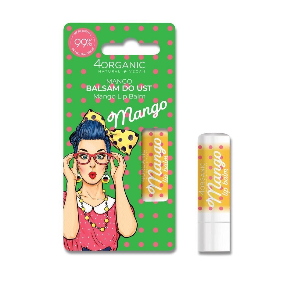 Huulivoide 4Organic_Lip Balm Pin-Up Girl Mango, 5 g hinta ja tiedot | Huulipunat, huulikiillot ja huulirasvat | hobbyhall.fi