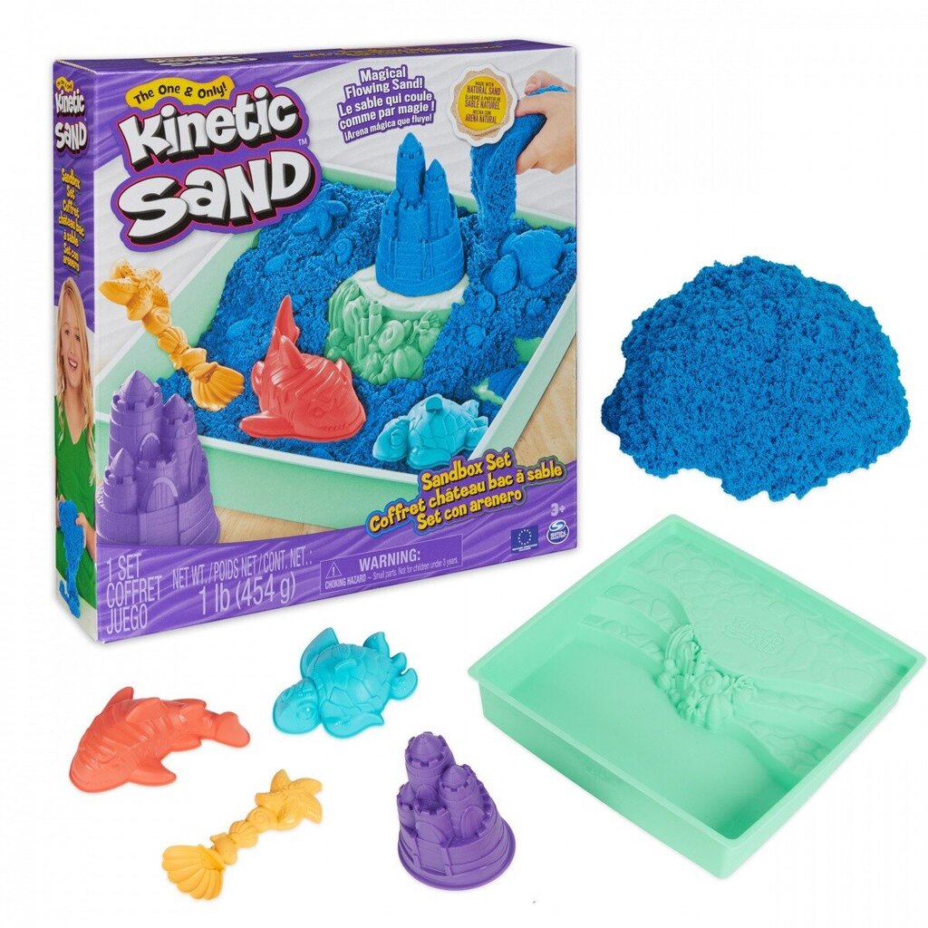 Spin Master Kinetic Sand Sandbox setti Sininen hinta ja tiedot | Kehittävät lelut | hobbyhall.fi