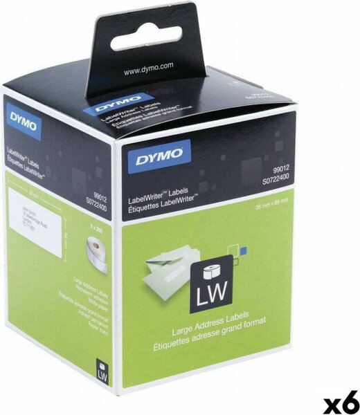 Dymo-tarrarulla Dymo 99012 LabelWriter™ 36 x 89 mm valkoinen musta (6 kpl)