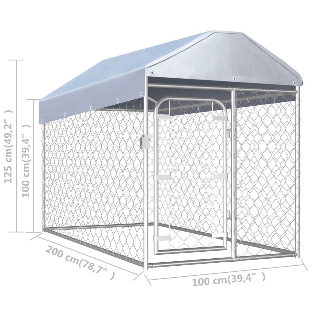 vidaXL Koiran ulkohäkki katoksella 200x100x125 cm hinta ja tiedot | Kuljetushäkit ja kuljetuslaatikot | hobbyhall.fi