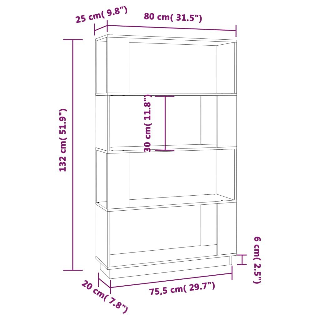 vidaXL Kirjahylly/tilanjakaja hunajanruskea 80x25x132 cm täysi mänty hinta ja tiedot | Hyllyt | hobbyhall.fi