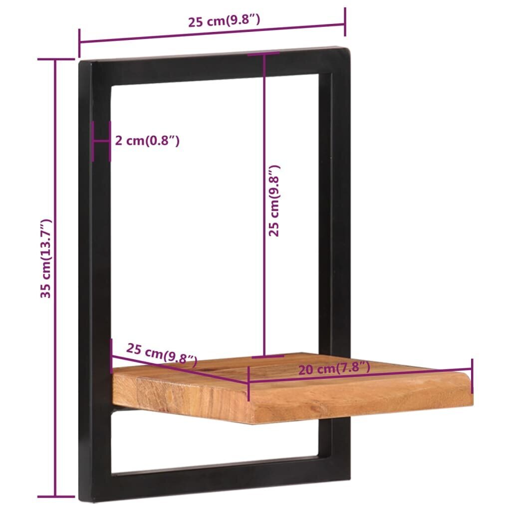 vidaXL Seinähyllyt 2 kpl 25x25x35 cm täysi akasiapuu ja teräs hinta ja tiedot | Hyllyt | hobbyhall.fi