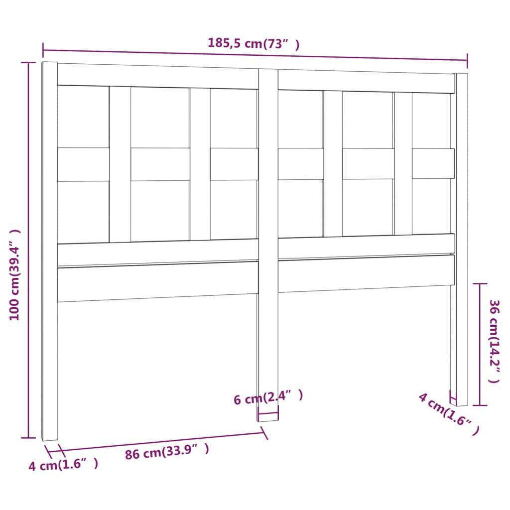 vidaXL Sängynpääty valkoinen 185,5x4x100 cm täysi mänty hinta ja tiedot | Sängyt | hobbyhall.fi