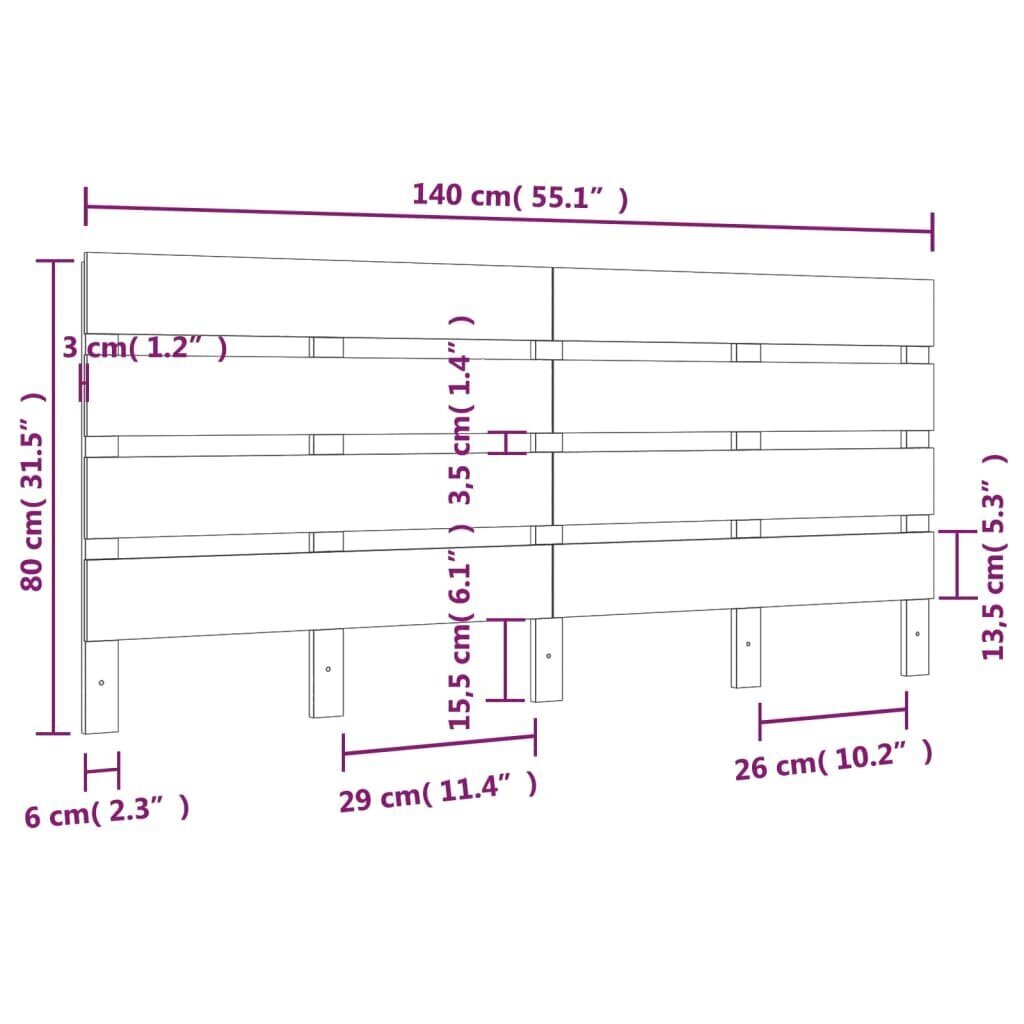 vidaXL Sängynpääty valkoinen 140x3x80 cm täysi mänty hinta ja tiedot | Sängyt | hobbyhall.fi