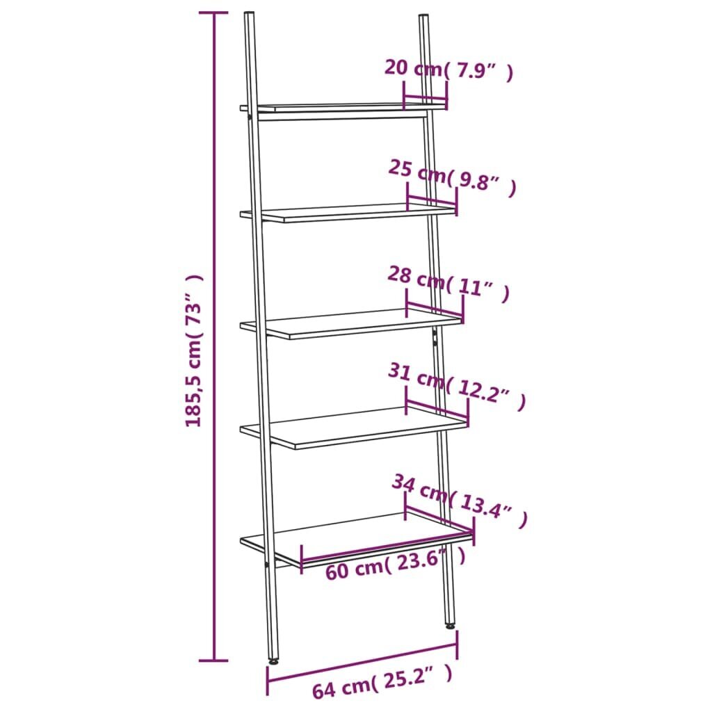 vidaXL 5-kerroksinen kalteva hylly musta 64x34x185,5 cm hinta ja tiedot | Hyllyt | hobbyhall.fi