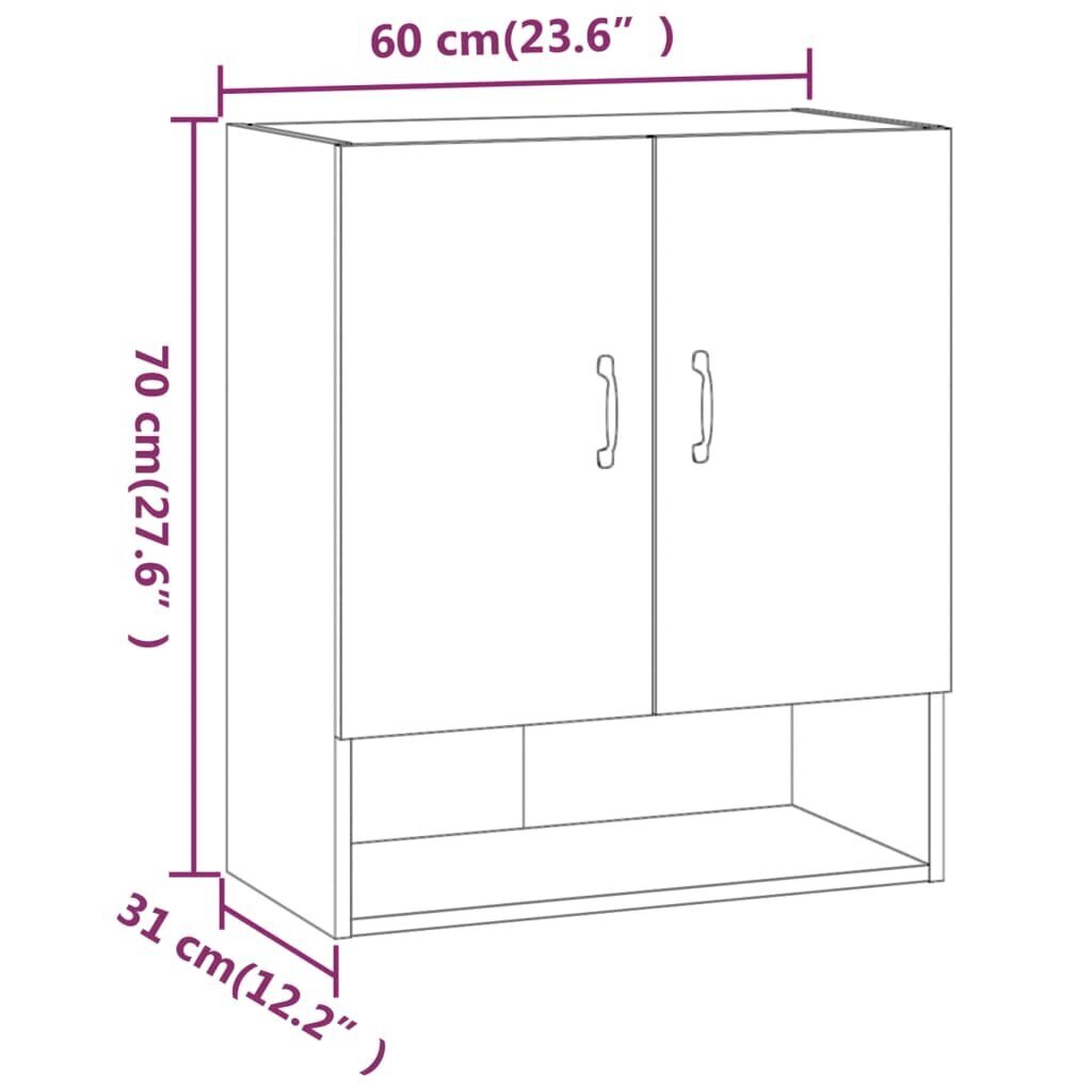 vidaXL Seinäkaappi harmaa Sonoma 60x31x70 cm tekninen puu hinta ja tiedot | Olohuoneen kaapit ja lipastot | hobbyhall.fi