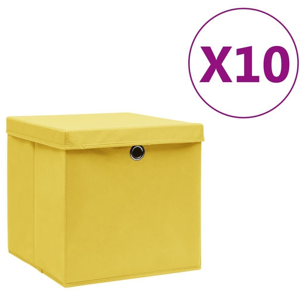 vidaXL Säilytyslaatikot kansilla 10 kpl 28x28x28 cm keltainen hinta ja tiedot | Säilytyslaatikot ja -korit | hobbyhall.fi