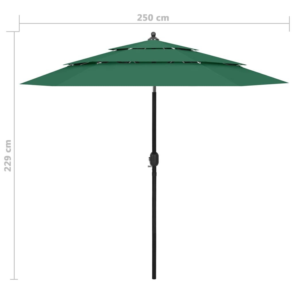 vidaXL 3-tasoinen aurinkovarjo alumiinitanko vihreä 2,5 m hinta ja tiedot | Aurinkovarjot ja markiisit | hobbyhall.fi